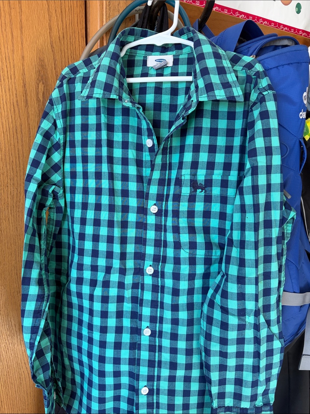Old Navy Boys' Teal and Blue Plaid Button-Down Shirt